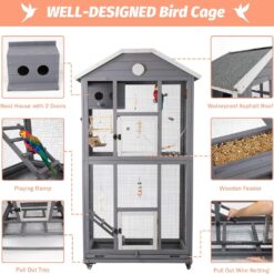 Alternative view of PETSCOSSET PET51 33.8''L Outdoor& Indoor Bird Aviary With Wooden Wheels for Finches Cockatiel Dove, Grey