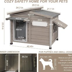 Alternative view of PETSCOSSET PET69 34‘’L Large Wooden Dog House Outdoor Weatherproof  with Chew-Proof Iron Frame for Medium Dogs,Grey