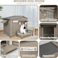 Alternative view of PETSCOSSET PET66 Wooden Dog House Outdoor, Weatherproof Durable Dog Kennel Outside with Porch,27.34/30/27.8in,Grey