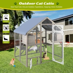 Alternative view of PETSCOSSET PET03 Catio Cat Enclosure Outdoor Cat Catio Large Cat Run with Bridges,Grey