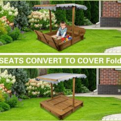 Alternative view of Petscosset GF03 Wooden Sandbox with Lid, Kids Sandbox with Cover Outdoor,Brown