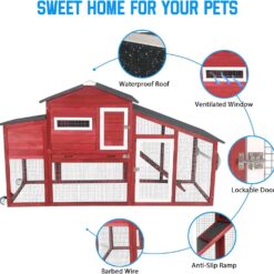 Alternative view of PETSCOSSET PET01 Chicken Coop with Run Wooden Backyard Hen House Indoor & Outdoor 2 Story Poultry Cage with Nesting Box for 2-3 Chickens,Red