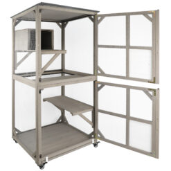 Alternative view of PETSCOSSET Large Outdoor Cat Enclosure, Catio with Wheel & Resting Box,Brown