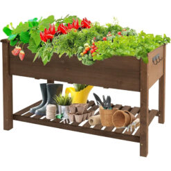 PETSCOSSET Raised Garden Bed Wood Elevated Planter Box Outdoor w/ Wheels, Storage Shelf for Planting