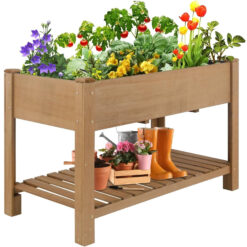 PETSCOSSET GF29 46.65''L Raised Garden Bed Wooden Elevated Planter Box with Legs, Shelf, Brown