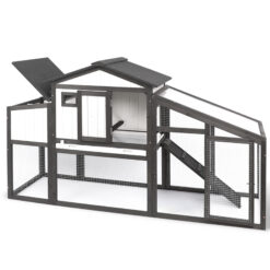 PETSCOSSET PET06 65"L Chicken Coop with Run, Wooden Hen House with Nesting Box, UV Panel, Black