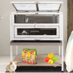 Alternative view of PETSCOSSET PET39 3-Tier Wooden Hamster Cage with Storage Shelf Indoor Outdoor Large Guinea Pig Cage House and Habitat,White/Grey